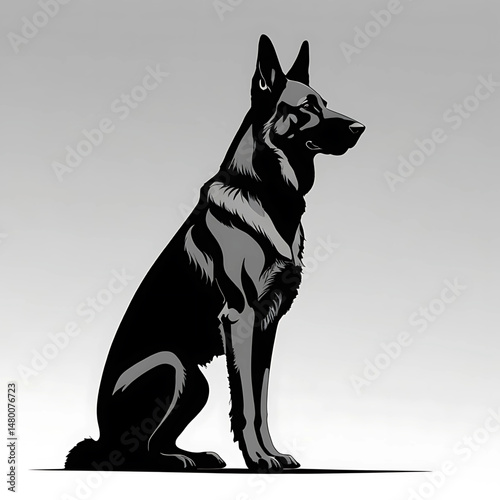 German Shepherd Silhouette Vector | Alert Dog SVG | Pet Branding, Apparel, Signage, Cut File, Black and White Graphic