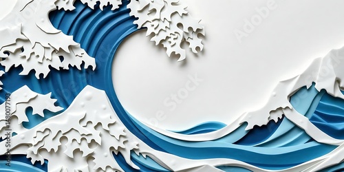 Paper Wave Art with Ocean Scene.
