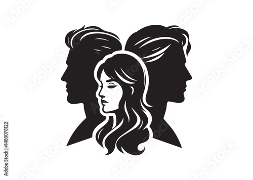 Man and Woman Portrait in Profile icon, Male and Female Head Silhouette Vector
