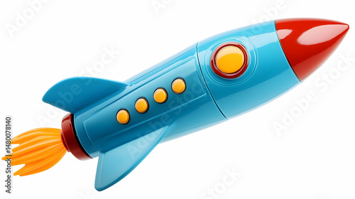 Rocket Launch Toy Blue Red Flying Isolated Toy Rocket Illustration