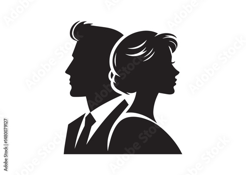 Man and Woman Portrait in Profile icon, Male and Female Head Silhouette Vector