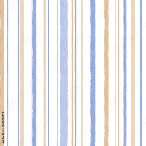 Vertical abstract stripes in calming blue and beige tones watercolor seamless pattern isolated background. Hand painted uneven lines for modern textiles, minimalist wallpapers, and elegant packaging.