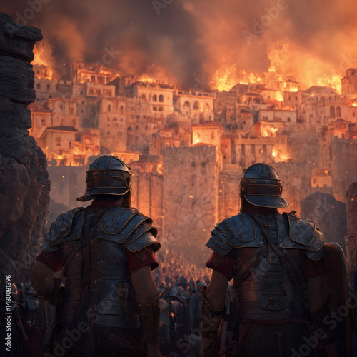 Roman Soldiers Watching Jerusalem Burn During the Siege of AD 70
