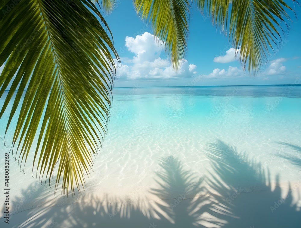 Fototapeta premium Palm Tree Leaves, Crystal Clear Water
