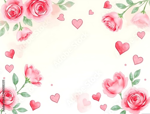 Pink Roses  Hearts Background.