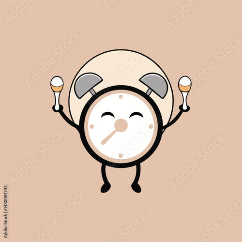 Cartoon alarm clock character celebrating with maracas vector illustration