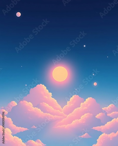 Pink Sunset Cloudscape with Night Sky.