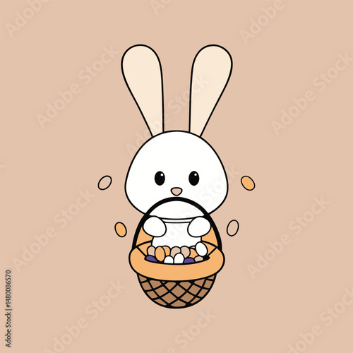 Cute cartoon bunny holding easter basket filled with eggs illustration design
