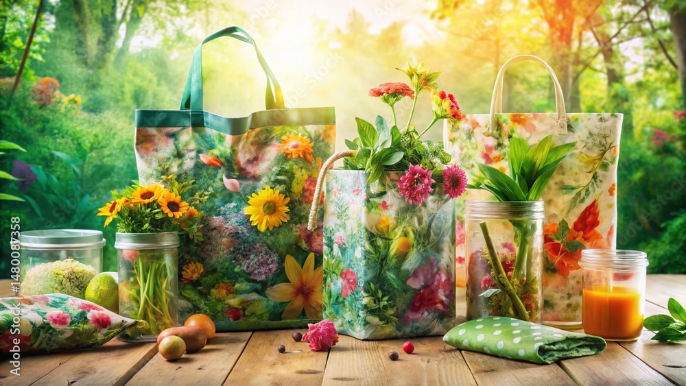 Fototapeta premium Eco-Friendly Floral Patterns: Zero Waste Project Designs