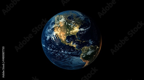 Stunning earth planet night view north america continents space map blue land globe world image photo