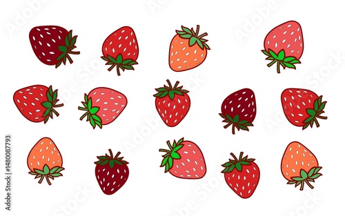 set of strawberries .strawberry pattern. Background with sweet red berry. strawberry cartoon flat illustration. Color full strawberry background	