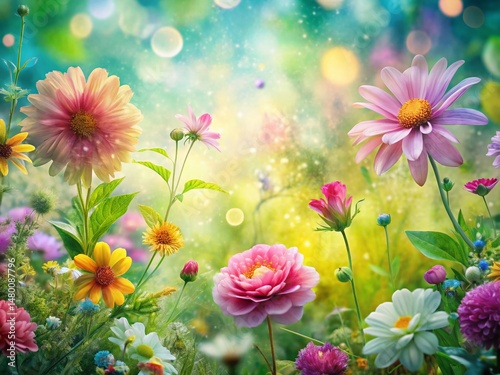 Eco-Friendly Spring Floral Garden Double Exposure Background Pattern