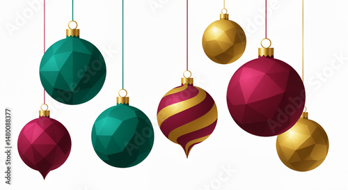 Modern geometric Christmas balls in bold holiday colors, stylized vector illustration on clean background