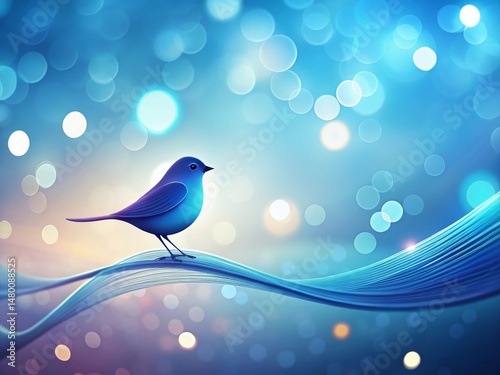 Elegant Bluebird Silhouette Wavy Background Bokeh Stock Photo
