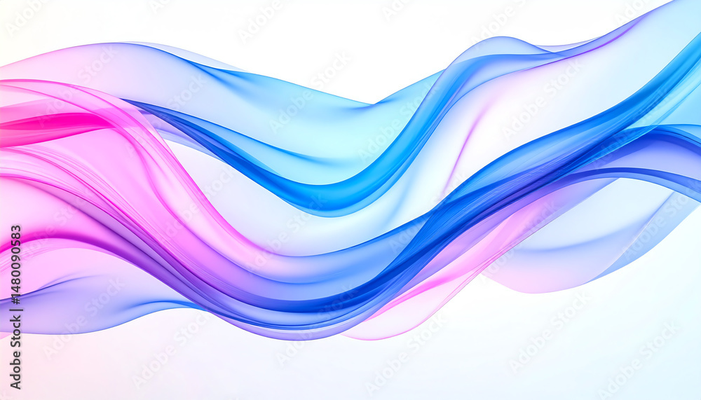 Fototapeta premium Flowing waves of pink and blue hues create a dynamic and abstract visual effect against a light background