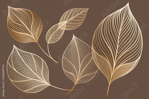Elegant Line Art Leaf Illustrations: Sophisticated Botanical Design Elements
