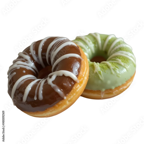  Delicious Chocolate and Matcha Glazed Donuts.