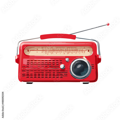 red retro radio white background vector icon design