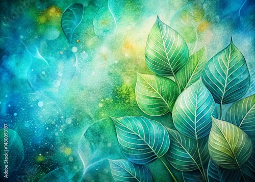 Elegant Watercolor Summer Leaf Pattern on Textured Background - Stock Photo