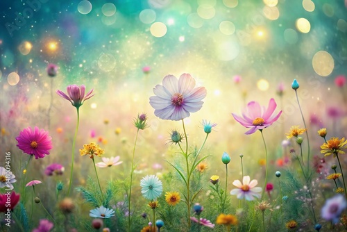 Ethereal Botanical Clip Art: Aerial View of Flower Meadow with Subtle Pattern