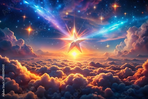 Ethereal Glitter Star Pattern Surreal Landscape Backdrop - Magical Night Sky