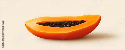 Ripe papaya half, showcasing vibrant orange flesh and numerous dark seeds
