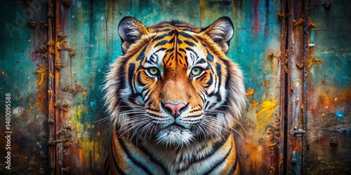 Faded Vintage Spray Paint Tiger Portrait - Urban Exploration Photography