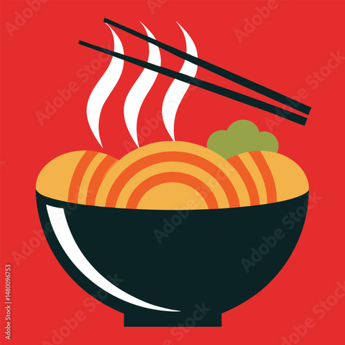 Food and drink logo icon Vector stylized ramen bowl and chopsticks
