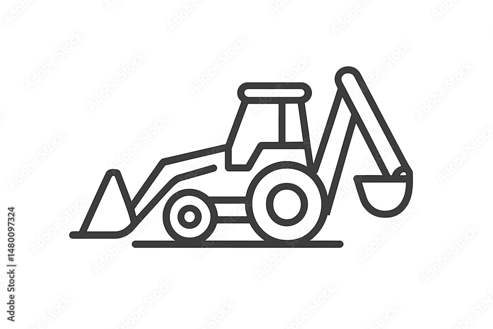 Naklejka premium Excavator working on site during daylight in a construction zone with workers nearby on a summer day