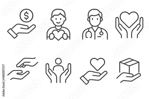 Symbols of charity and compassion showcasing various forms of giving and support