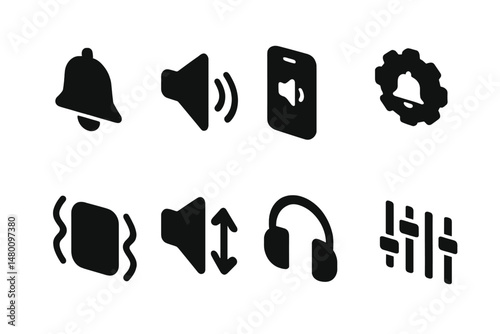 Icons representing sound alerts, notifications, and audio controls in a digital interface