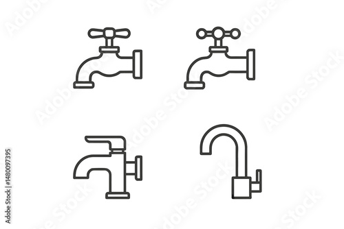 Different styles of water faucets showing variations in design from traditional to modern in a simple illustration