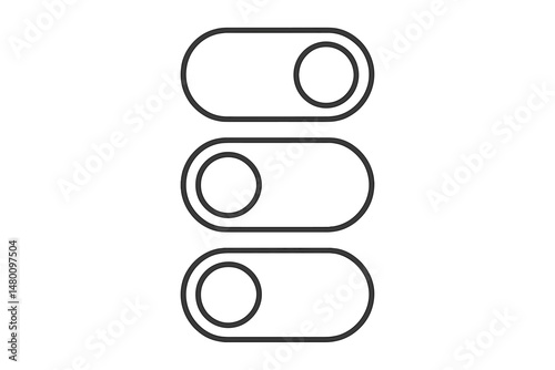 Toggle switch design featuring three levels, commonly used for user interface controls in a digital application or platform