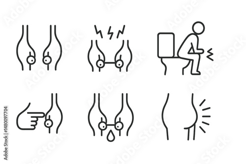 Illustration showing knee pain and discomfort with icons depicting various related activities and sensations