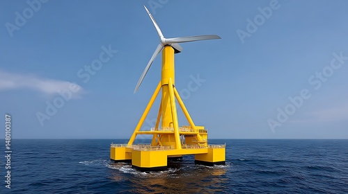 Yellow Offshore Wind Turbine Energy Power Ocean.