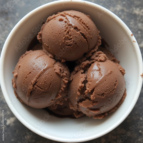 Deliciously Creamy Chocolate Ice Cream Scoops Served in a White Bowl, Perfect for Any Occasion.