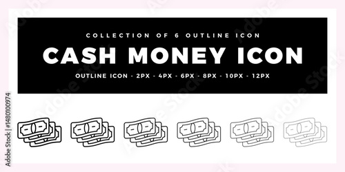 Pack of 6 Outline Vector cash money icon