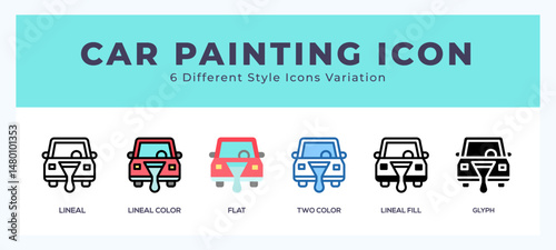Car painting set of icons. Vector illustration with different styles.