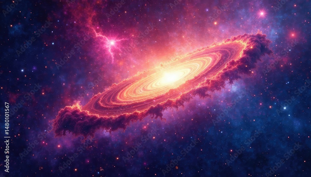 Naklejka premium Abstract cosmic starburst background, vibrant colors, glowing nebula Ideal for design projects , glitter, colorful, graphics