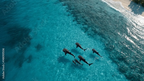 Wallpaper Mural Five Sharks Swimming in Crystal Clear Tropical Water Above Coral Reefs Torontodigital.ca