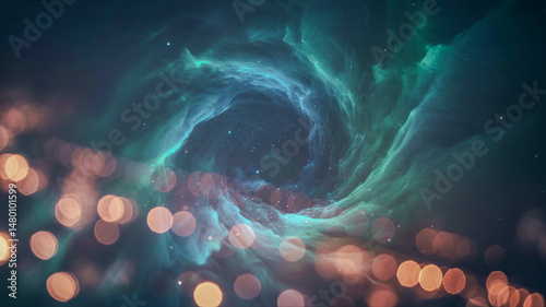 Abstraction nox sky with glowing stars and bokeh lights background 