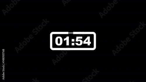 animation of two minutes countdown on transparent background with alpha channel, 2 minutes timer countdown animation, 2 minutes countdown