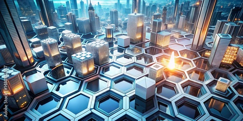 Futuristic White Hexagon Drone Aerial Photography: Abstract Honeycomb Pattern