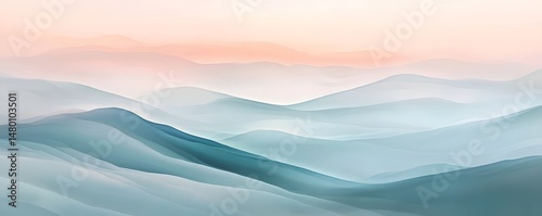 Delicate, misty mountain ranges in pastel hues.