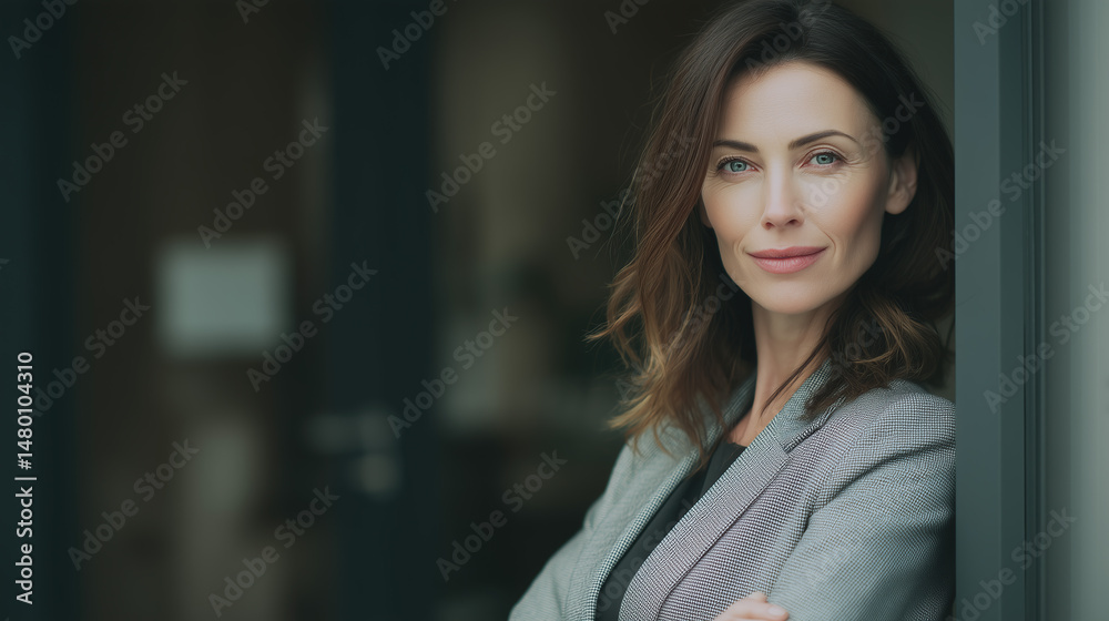 Confident Businesswoman Standing by Office Door