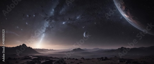 Dark cosmic expanse, countless shimmering stars scattered across a vast galaxy ,  extraterrestrial,  open cluster