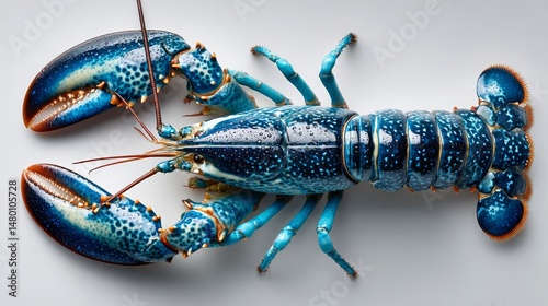 Vibrant Blue Lobster with Detailed Shell on White Background