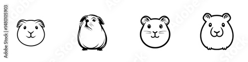 Cute vector illustration of four distinct guinea pig icons showcasing unique expressions and features in a minimalist style