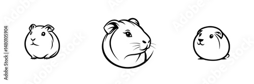 Cute vector illustrations of guinea pigs showcasing different facial expressions and shapes in a minimalist style