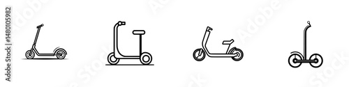 Vector illustration of electric scooters in various designs and styles suitable for urban transport and recreation